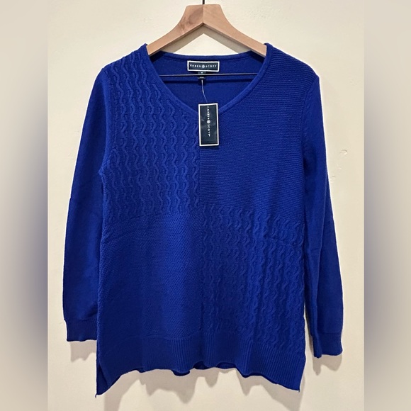 NWT Karen Scott Bright Blue Mixed Knit Textured Long Sweater - Women’s Small - Picture 1 of 7